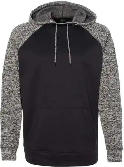 J. America 8612 Colorblocked Cosmic Fleece Hooded Sweatshirt - Black Charcoal Fleck