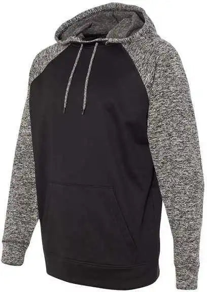 J. America 8612 Colorblocked Cosmic Fleece Hooded Sweatshirt - Black Charcoal Fleck