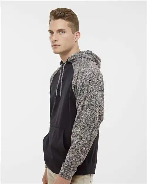 J. America 8612 Colorblocked Cosmic Fleece Hooded Sweatshirt - Black Charcoal Fleck