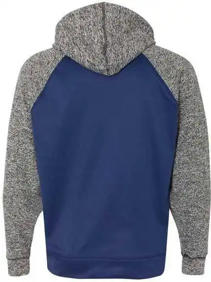 J. America 8612 Colorblocked Cosmic Fleece Hooded Sweatshirt Navy Charcoal Fleck