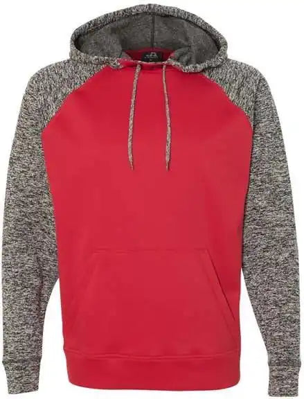 J. America 8612 Colorblocked Cosmic Fleece Hooded Sweatshirt - Red Charcoal Fleck