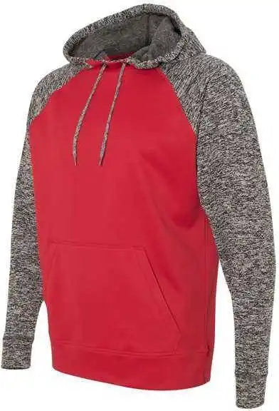J. America 8612 Colorblocked Cosmic Fleece Hooded Sweatshirt - Red Charcoal Fleck