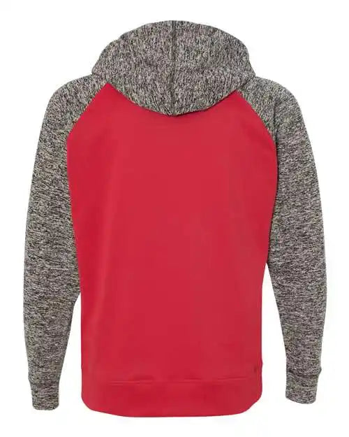 J. America 8612 Colorblocked Cosmic Fleece Hooded Sweatshirt - Red Charcoal Fleck