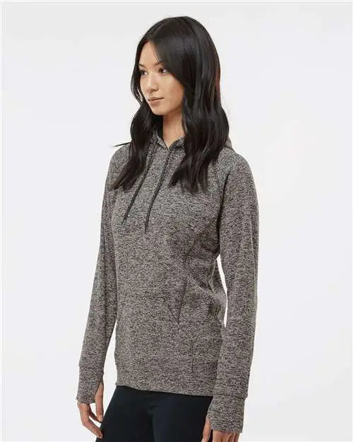 J. America 8616 Women’s Cosmic Fleece Hooded Sweatshirt - Charcoal Fleck Black