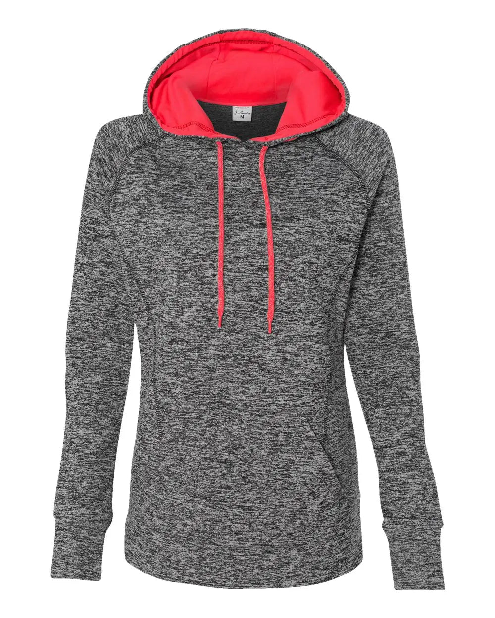 J. America 8616 Women’s Cosmic Fleece Hooded Sweatshirt - Charcoal Fleck Fire Coral - Dark Gray / s