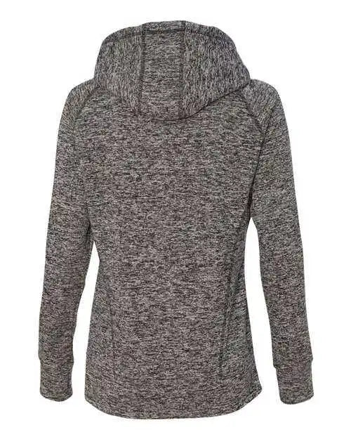 J. America 8616 Womens Cosmic Fleece Hooded Sweatshirt Charcoal Fleck Fire Coral