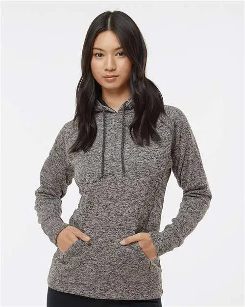 J. America 8616 Women’s Cosmic Fleece Hooded Sweatshirt - Charcoal Fleck Black