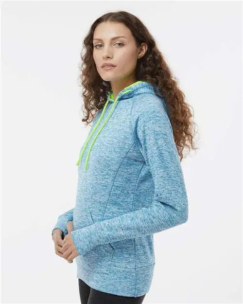 J. America 8616 Women’s Cosmic Fleece Hooded Sweatshirt - Electric Blue Neon Green