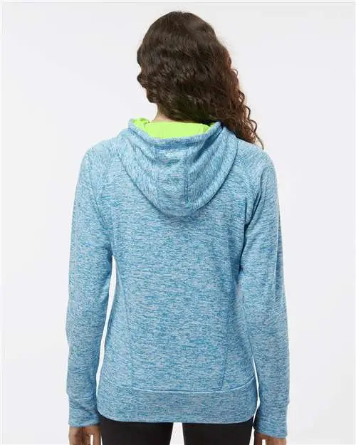 J. America 8616 Women’s Cosmic Fleece Hooded Sweatshirt - Electric Blue Neon Green