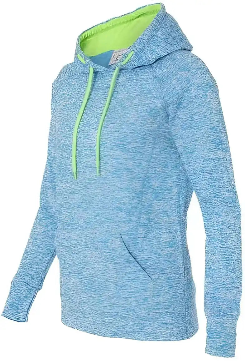 J. America 8616 Womens Cosmic Fleece Hooded Sweatshirt Electric Blue Neon Green