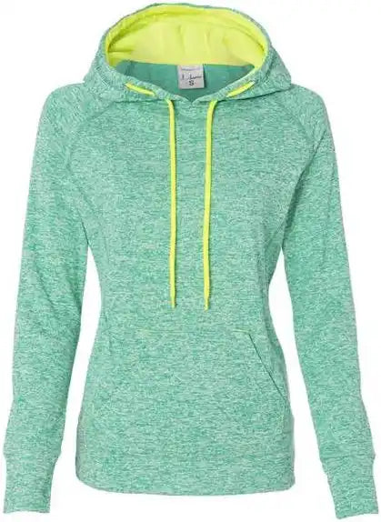 J. America 8616 Womens Cosmic Fleece Hooded Sweatshirt Emerald Neon Yellow