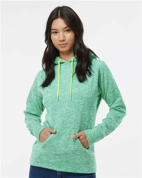 J. America 8616 Women’s Cosmic Fleece Hooded Sweatshirt - Emerald Neon Yellow