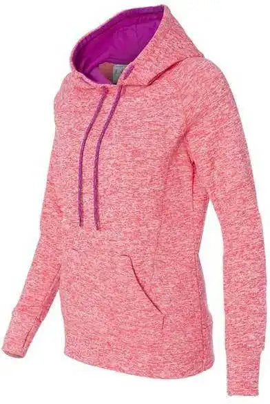 J. America 8616 Womens Cosmic Fleece Hooded Sweatshirt Fire Coral Magenta
