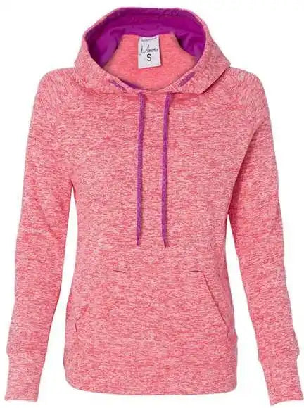 J. America 8616 Womens Cosmic Fleece Hooded Sweatshirt Fire Coral Magenta