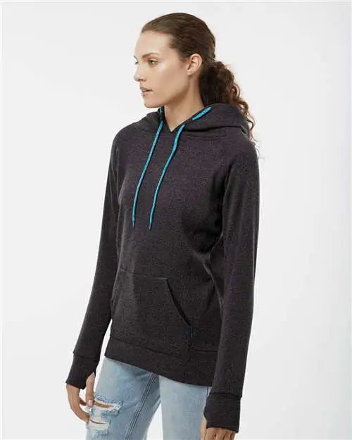 J. America 8616 Women’s Cosmic Fleece Hooded Sweatshirt - Onyx Fleck Electric Blue