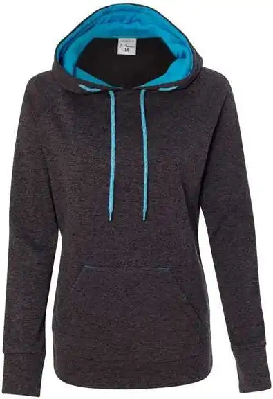 J. America 8616 Womens Cosmic Fleece Hooded Sweatshirt - Onyx Fleck Electric Blue