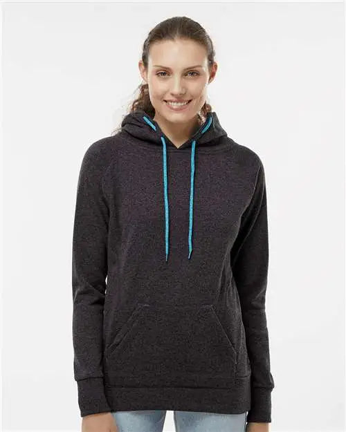 J. America 8616 Women’s Cosmic Fleece Hooded Sweatshirt - Onyx Fleck Electric Blue
