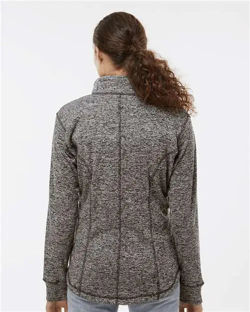 J. America 8617 Women’s Cosmic Fleece Quarter-zip Pullover - Charcoal Fleck Fire Coral