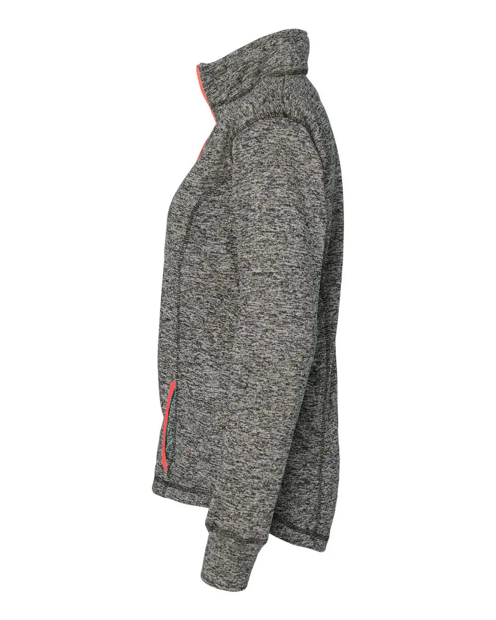 J. America 8617 Women’s Cosmic Fleece Quarter-zip Pullover - Charcoal Fleck Fire Coral