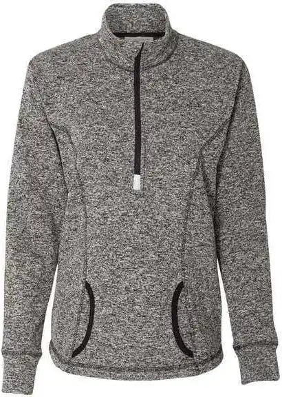 J. America 8617 Women’s Cosmic Fleece Quarter-zip Pullover - Charcoal Fleck Black