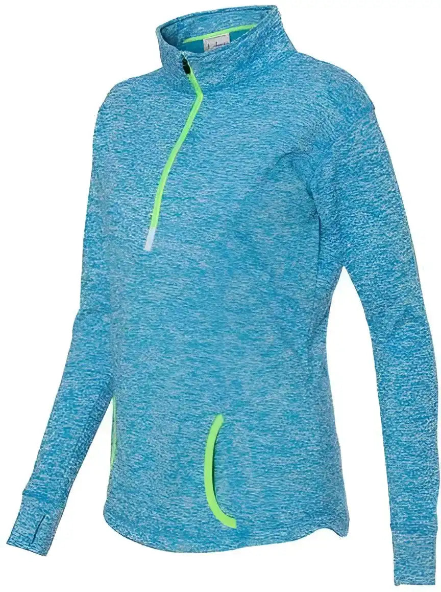 J. America 8617 Women’s Cosmic Fleece Quarter Zip Pullover Electric Blue Neon Green