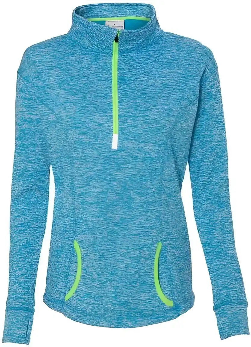J. America 8617 Women’s Cosmic Fleece Quarter Zip Pullover Electric Blue Neon Green