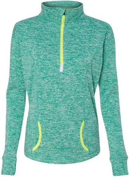 J. America 8617 Women’s Cosmic Fleece Quarter-zip Pullover - Emerald Neon Yellow