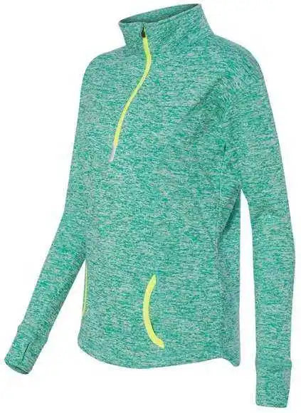 J. America 8617 Women’s Cosmic Fleece Quarter-zip Pullover - Emerald Neon Yellow