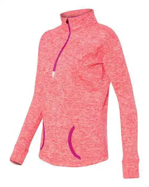 J. America 8617 Women’s Cosmic Fleece Quarter Zip Pullover Fire Coral Magenta