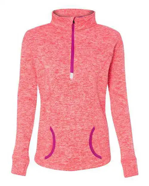 J. America 8617 Women’s Cosmic Fleece Quarter Zip Pullover Fire Coral Magenta