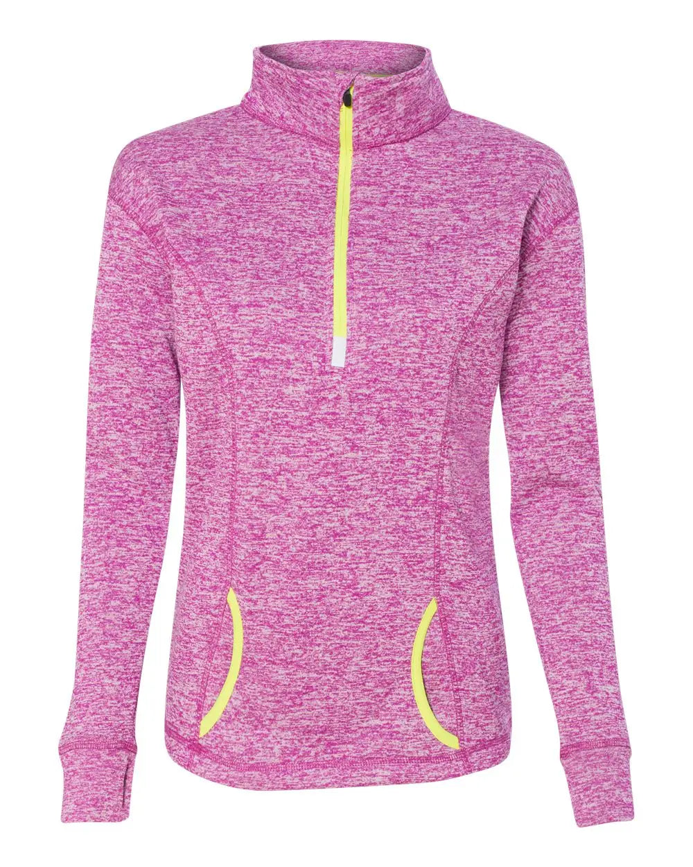 J. America 8617 Women’s Cosmic Fleece Quarter-zip Pullover - Magenta Neon Yellow - Magenta/ / s