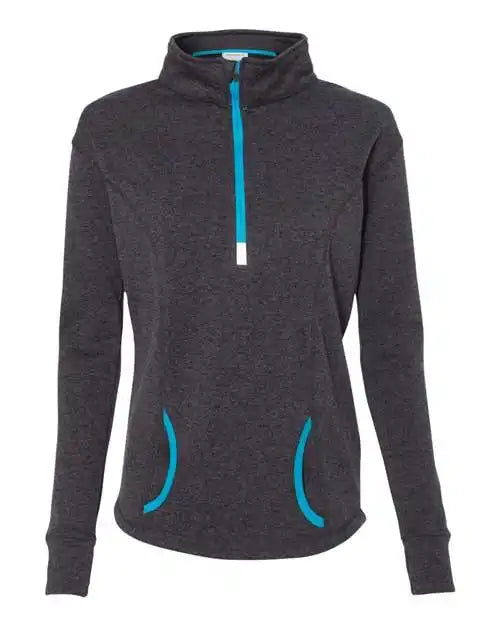 J. America 8617 Women’s Cosmic Fleece Quarter-zip Pullover - Onyx Fleck Electric Blue
