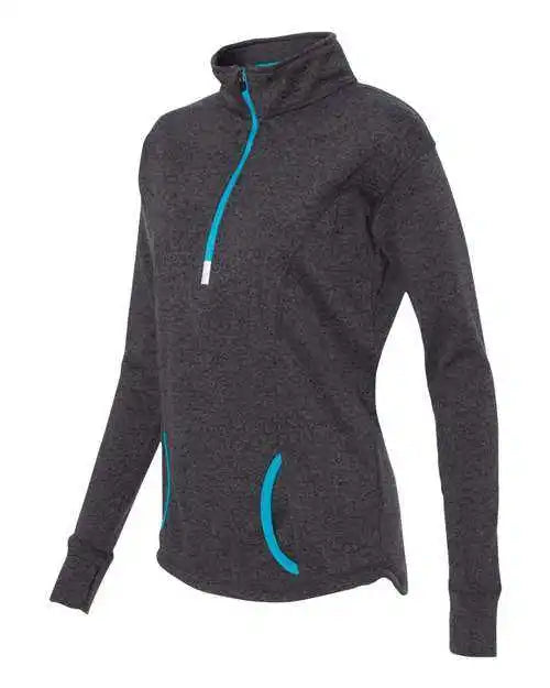 J. America 8617 Women’s Cosmic Fleece Quarter-zip Pullover - Onyx Fleck Electric Blue
