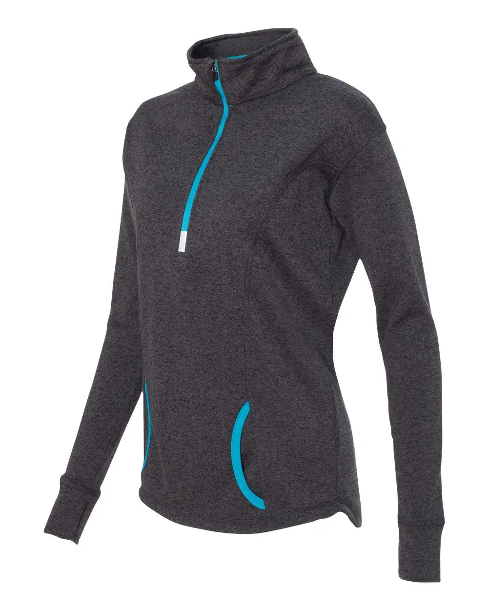 J. America 8617 Women’s Cosmic Fleece Quarter-zip Pullover - Onyx Fleck Electric Blue - Black / s