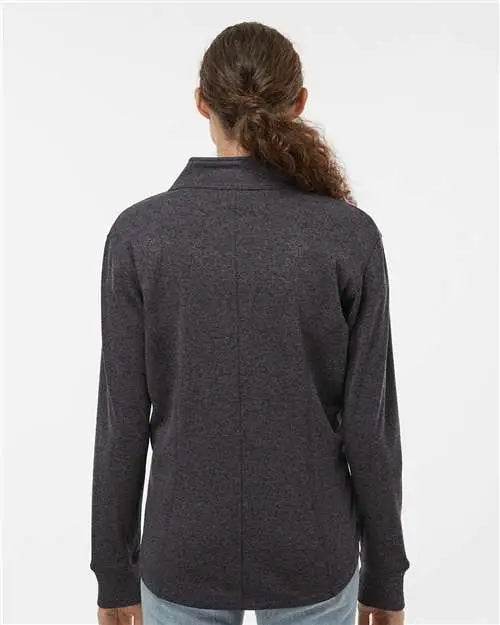 J. America 8617 Women’s Cosmic Fleece Quarter-zip Pullover - Onyx Fleck Electric Blue