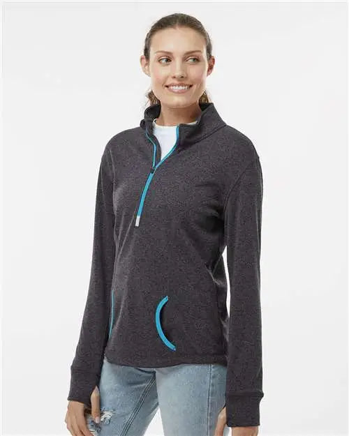 J. America 8617 Women’s Cosmic Fleece Quarter-zip Pullover - Onyx Fleck Electric Blue