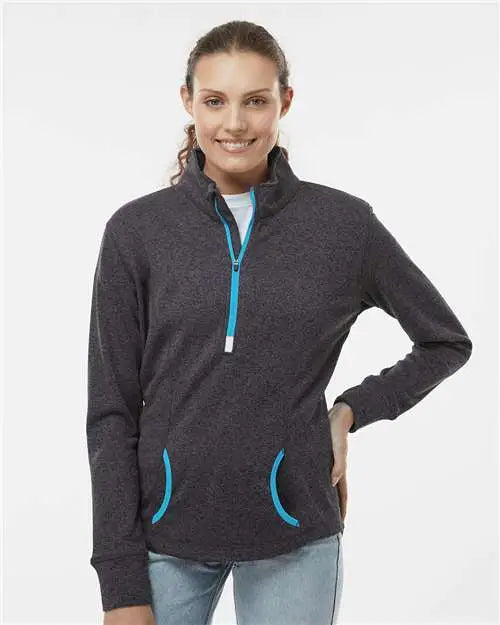 J. America 8617 Women’s Cosmic Fleece Quarter-zip Pullover - Onyx Fleck Electric Blue
