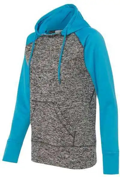 J. America 8618 Womens Colorblocked Cosmic Fleece Hooded Sweatshirt - Charcoal Fleck Electric Blue