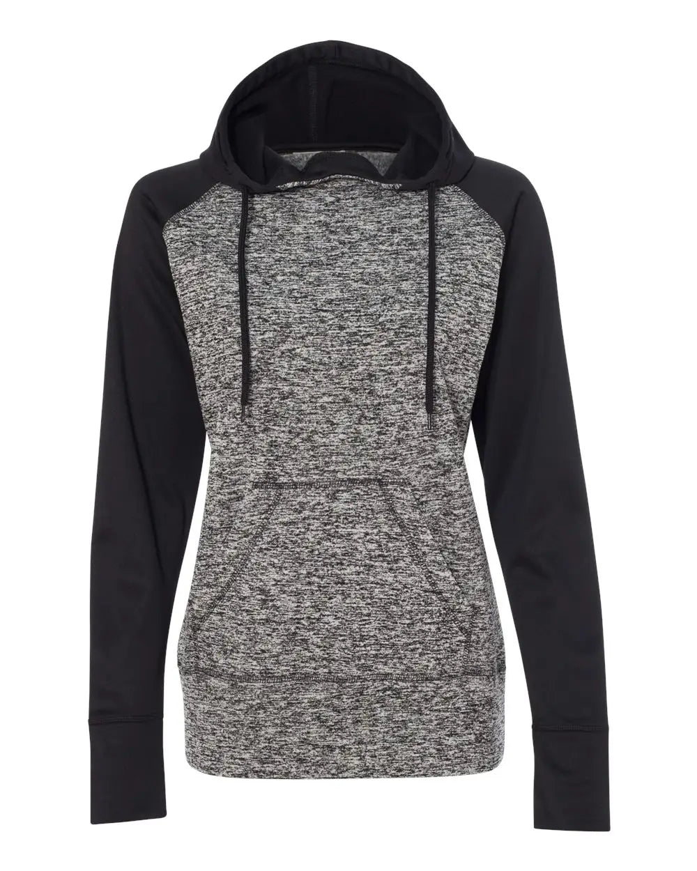 J. America 8618 Women’s Colorblocked Cosmic Fleece Hooded Sweatshirt - Charcoal Fleck Black - Dark Gray / s