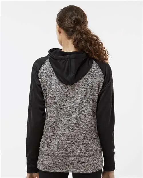 J. America 8618 Women’s Colorblocked Cosmic Fleece Hooded Sweatshirt - Charcoal Fleck Black