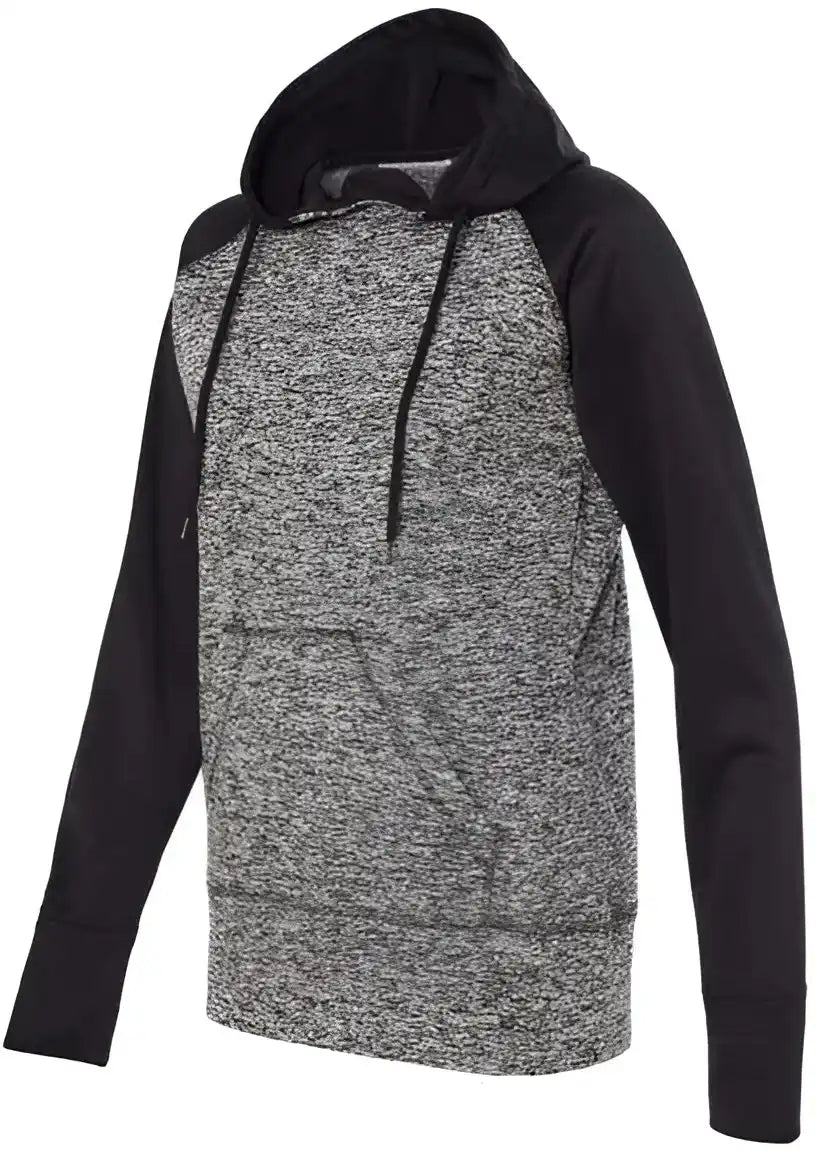 J. America 8618 Womens Colorblocked Cosmic Fleece Hooded Sweatshirt Charcoal Fleck Black
