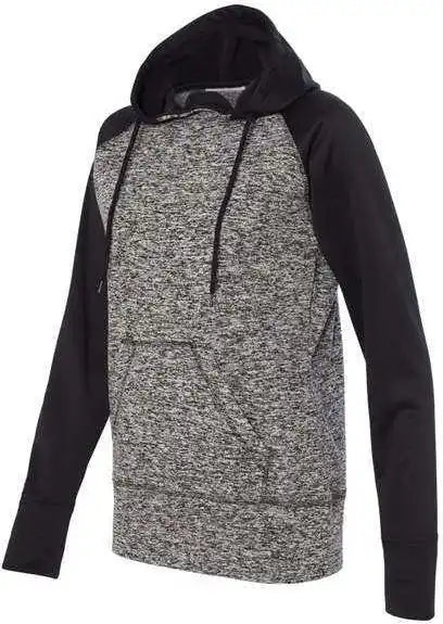J. America 8618 Womens Colorblocked Cosmic Fleece Hooded Sweatshirt - Charcoal Fleck Black