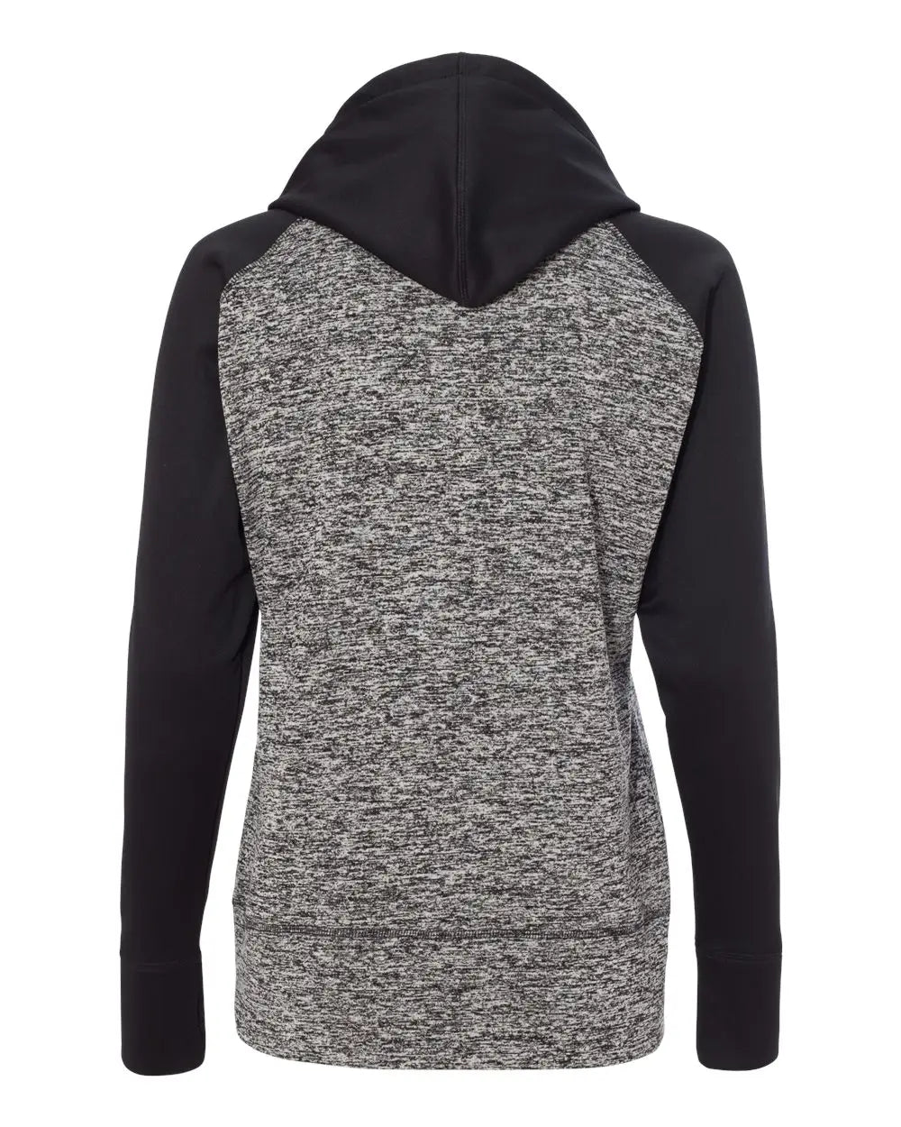 J. America 8618 Women’s Colorblocked Cosmic Fleece Hooded Sweatshirt - Charcoal Fleck Black