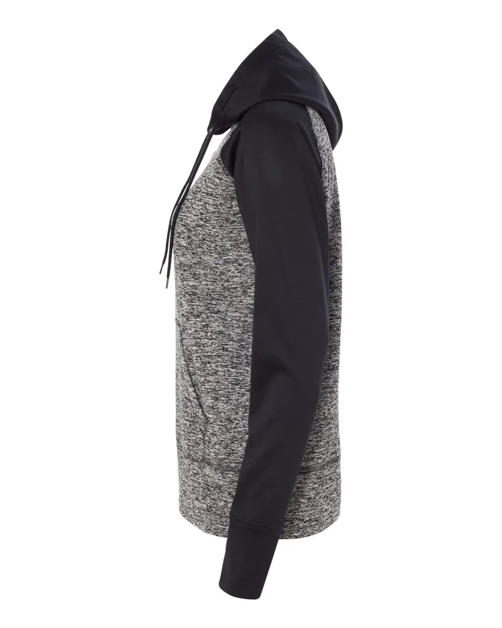 J. America 8618 Women’s Colorblocked Cosmic Fleece Hooded Sweatshirt - Charcoal Fleck Black