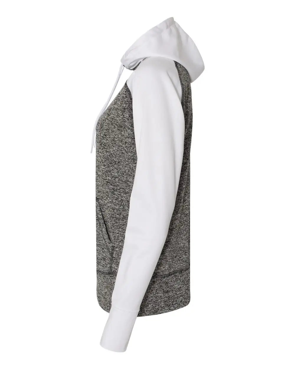 J. America 8618 Women’s Colorblocked Cosmic Fleece Hooded Sweatshirt - Charcoal Fleck White - Dark Gray / s