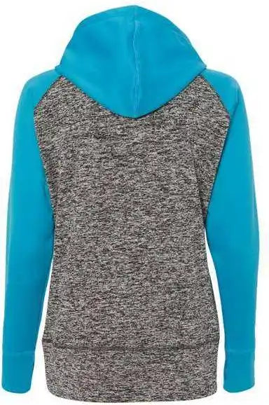 J. America 8618 Womens Colorblocked Cosmic Fleece Hooded Sweatshirt - Charcoal Fleck Electric Blue