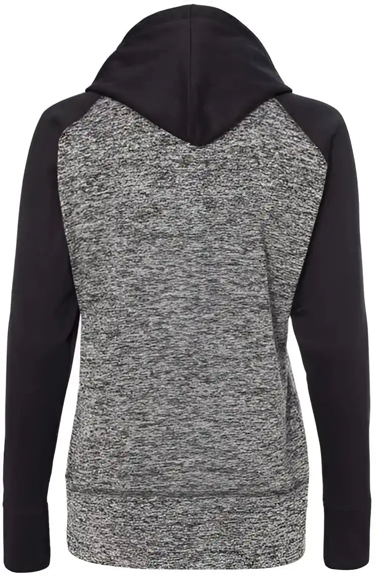 J. America 8618 Womens Colorblocked Cosmic Fleece Hooded Sweatshirt Charcoal Fleck Black