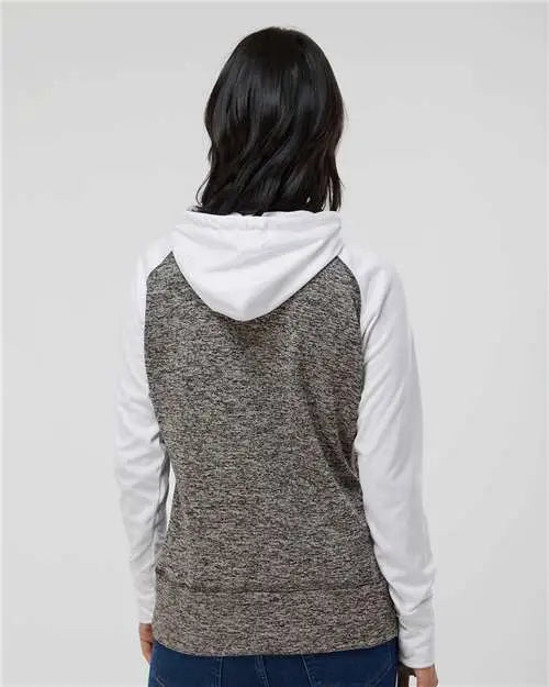 J. America 8618 Women’s Colorblocked Cosmic Fleece Hooded Sweatshirt - Charcoal Fleck White - Dark Gray / s