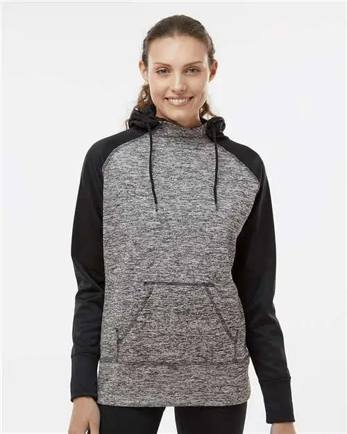 J. America 8618 Women’s Colorblocked Cosmic Fleece Hooded Sweatshirt - Charcoal Fleck Black
