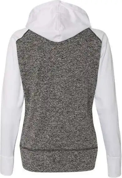 J. America 8618 Womens Colorblocked Cosmic Fleece Hooded Sweatshirt - Charcoal Fleck White
